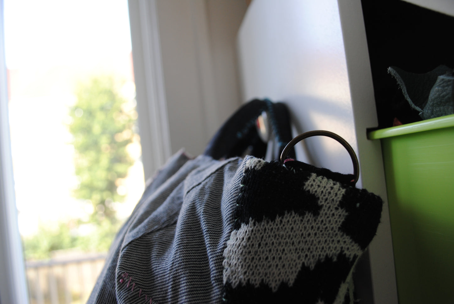 Bag  手縫のバッグ　布製　本革　持ち手　ハンドメイド　1570、