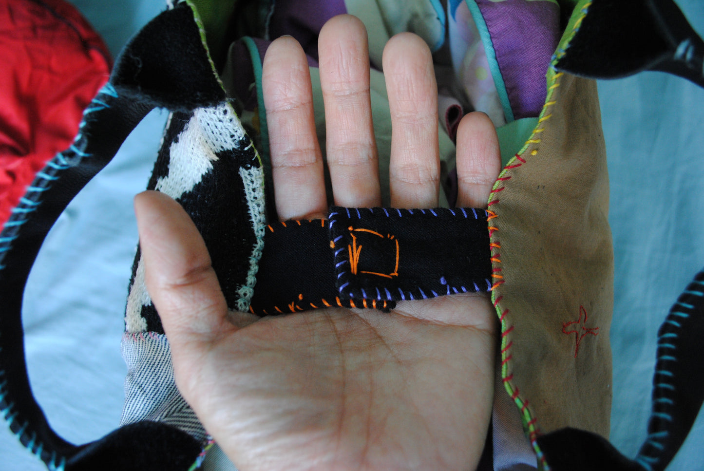 Bag  手縫のバッグ　布製　本革　持ち手　ハンドメイド　1570、