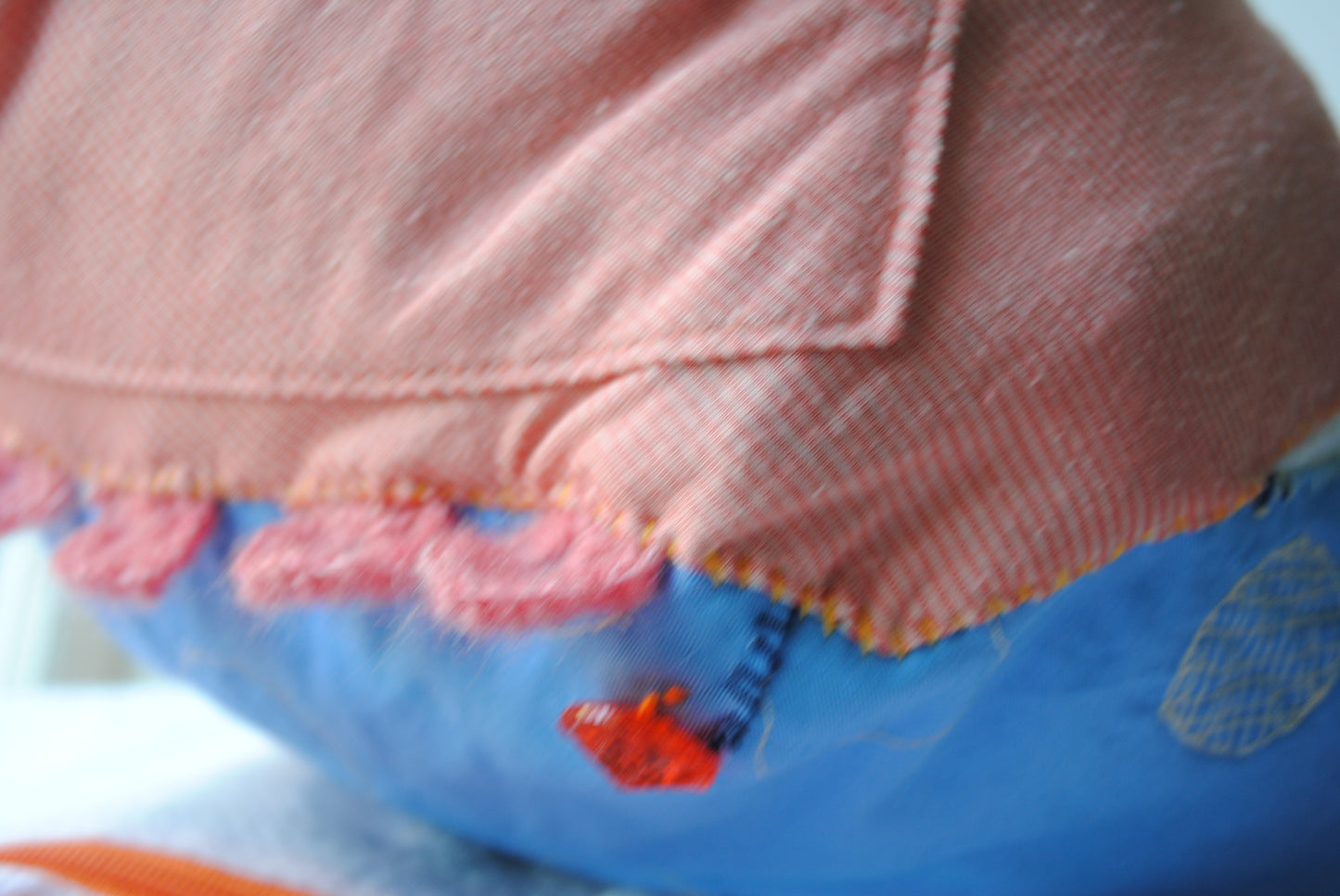 Bag  手縫のバッグ　布製　本革　持ち手　ハンドメイド　1567