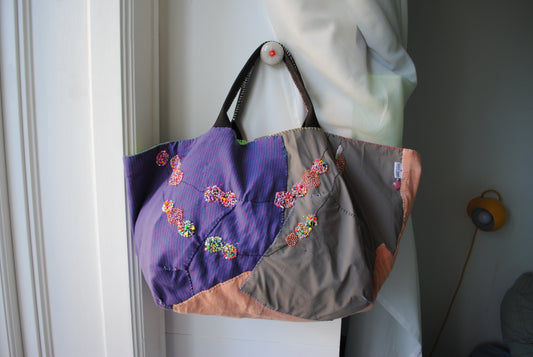 Bag  手縫のバッグ　布製　本革　持ち手　ハンドメイド　1561