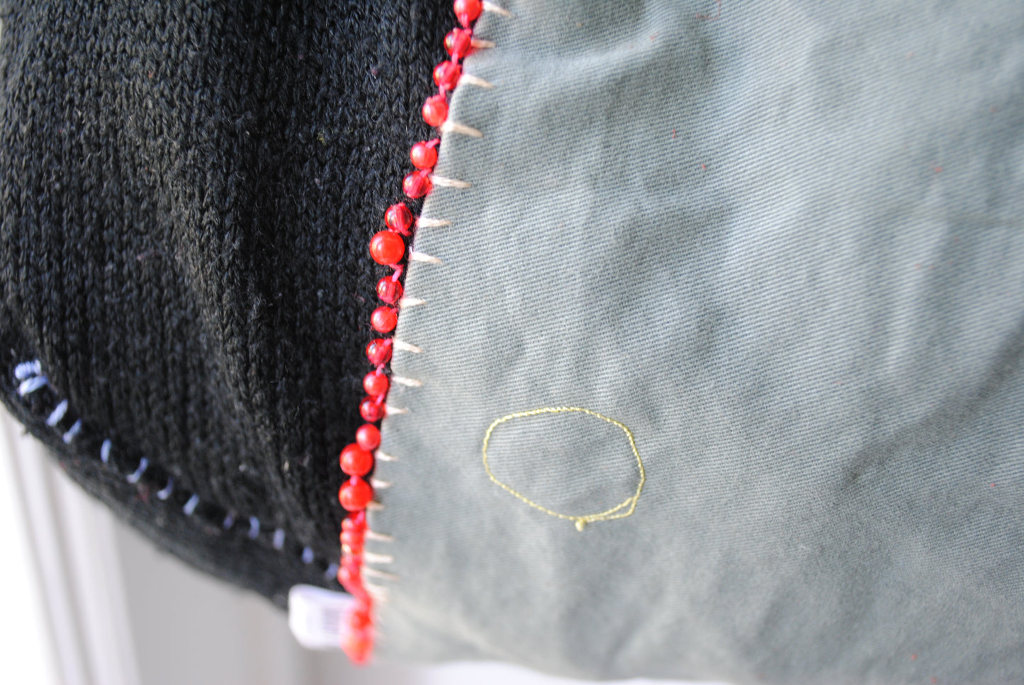 Bag  手縫のバッグ　布製　本革　持ち手　ハンドメイド　1569、