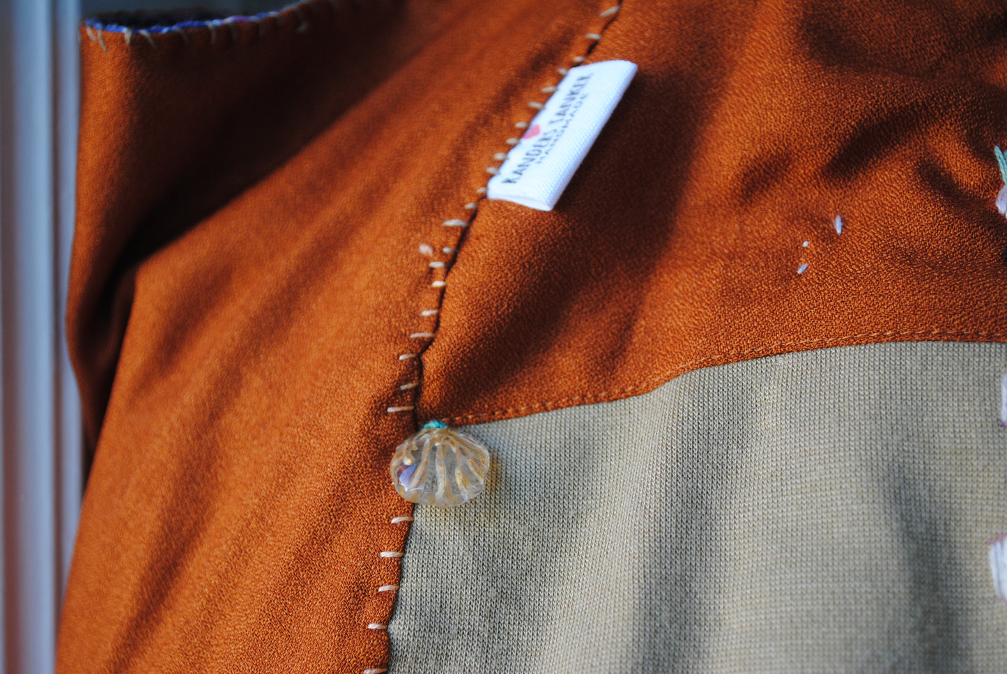 Bag  手縫のバッグ　布製　本革　持ち手　ハンドメイド　1559