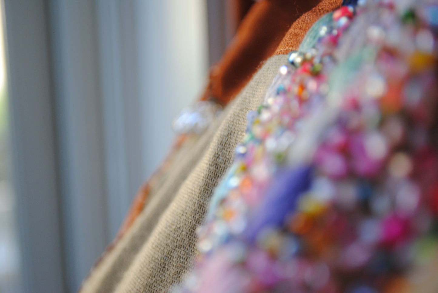 Bag  手縫のバッグ　布製　本革　持ち手　ハンドメイド　1559