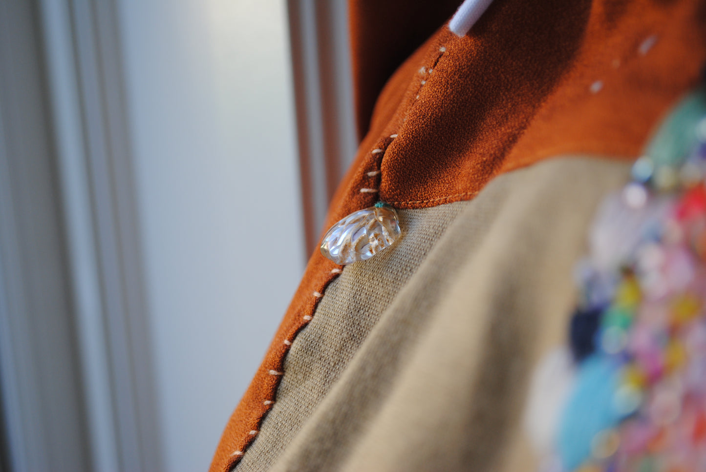 Bag  手縫のバッグ　布製　本革　持ち手　ハンドメイド　1559