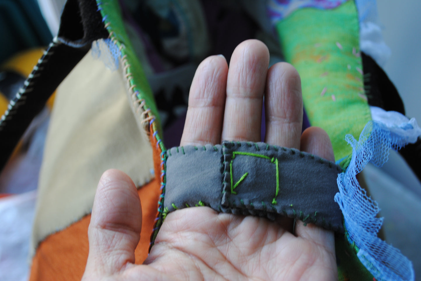 Bag  手縫のバッグ　布製　本革　持ち手　ハンドメイド　1559