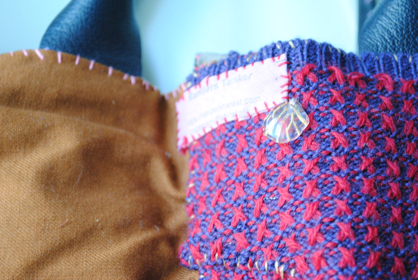 Bag  手縫のバッグ　布製　本革　持ち手　ハンドメイド　1557