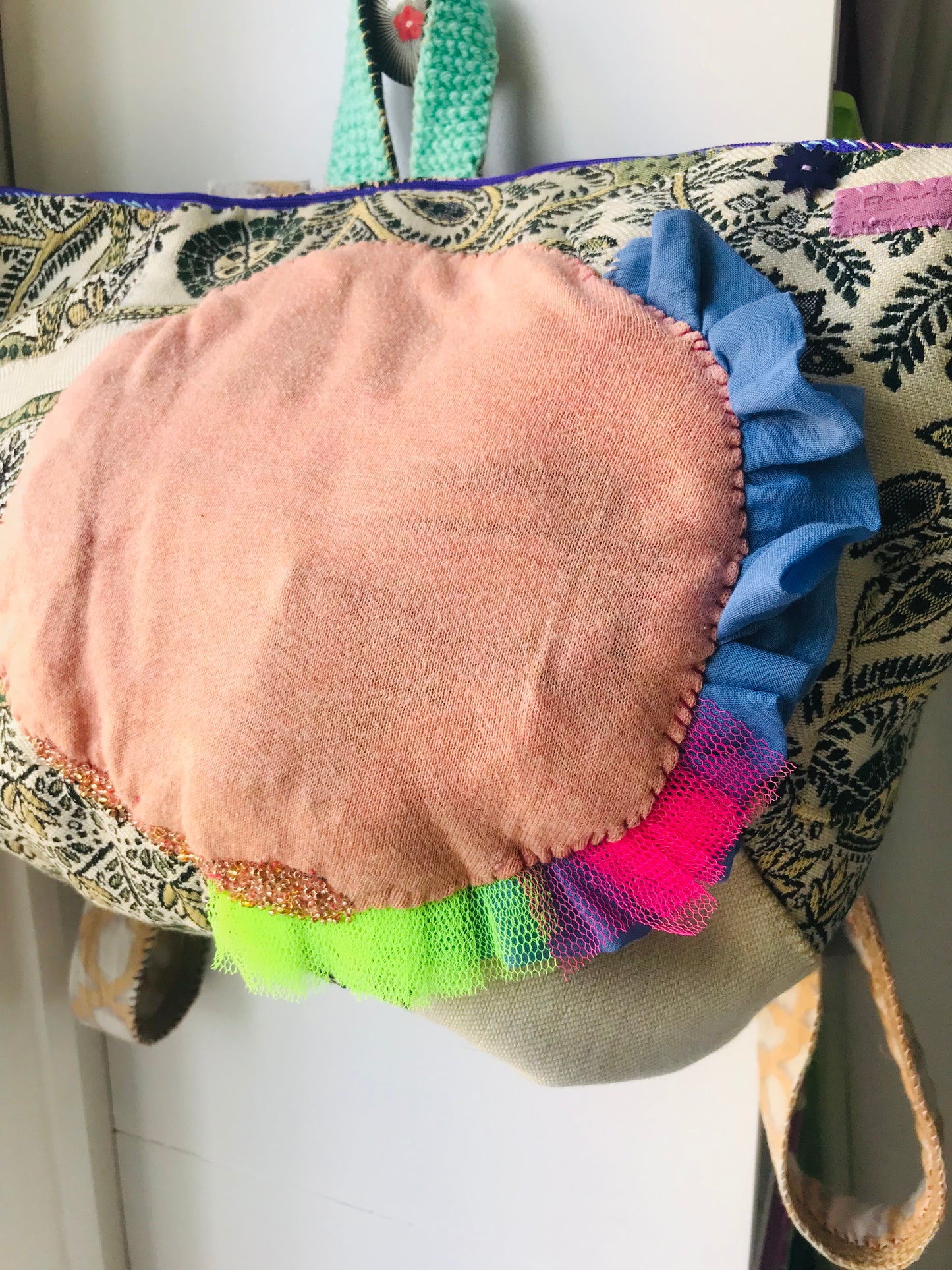 Rucksack Beaded Embroidered Hand Sewn Fabric Canvas 1592