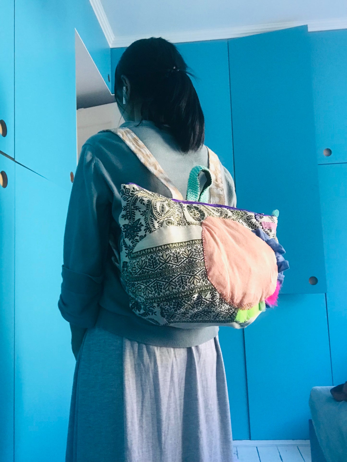 Rucksack Beaded Embroidered Hand Sewn Fabric Canvas 1592