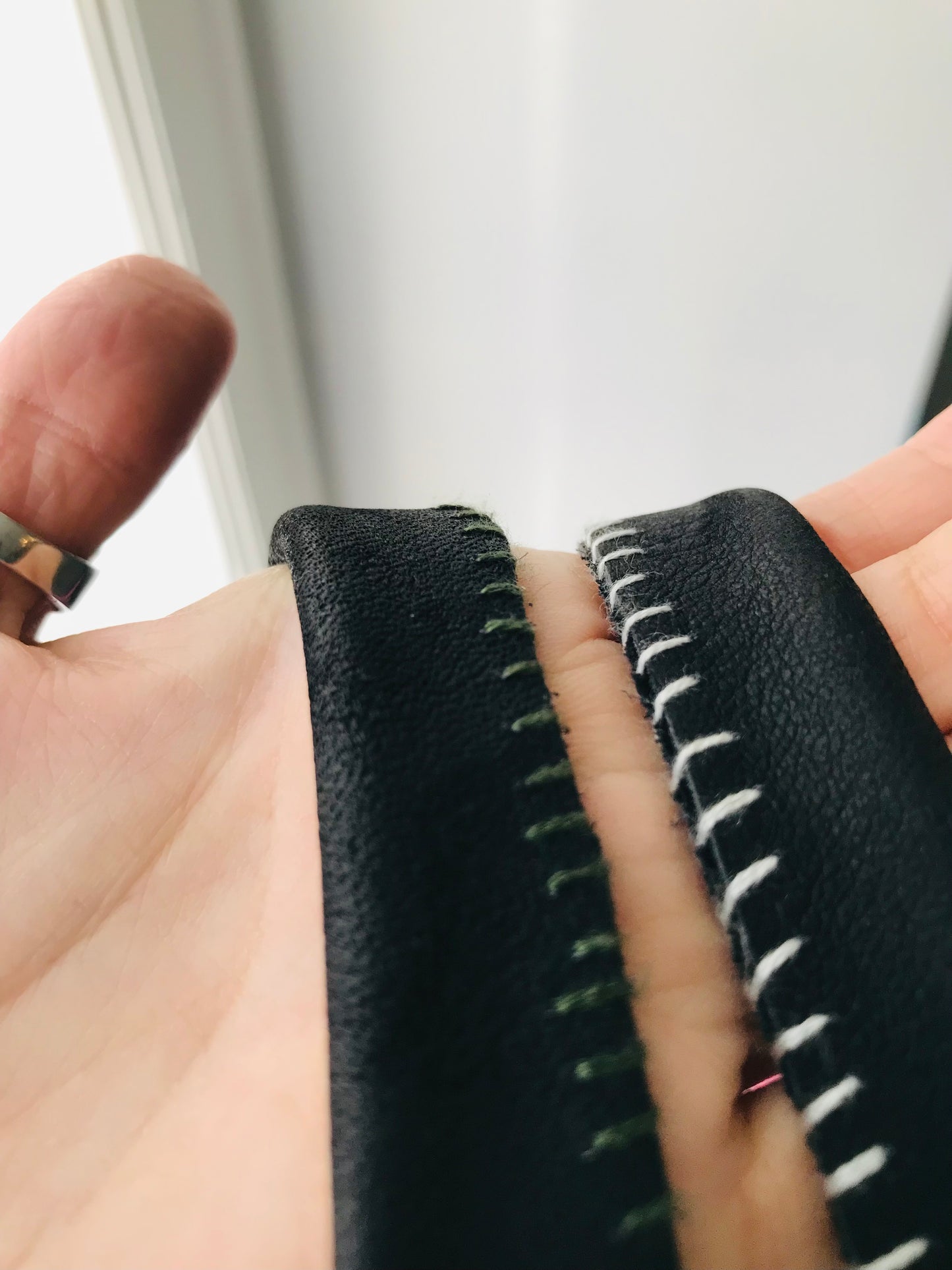 Taske håndsyet taske stof ægte læder håndtag håndlavet 1633