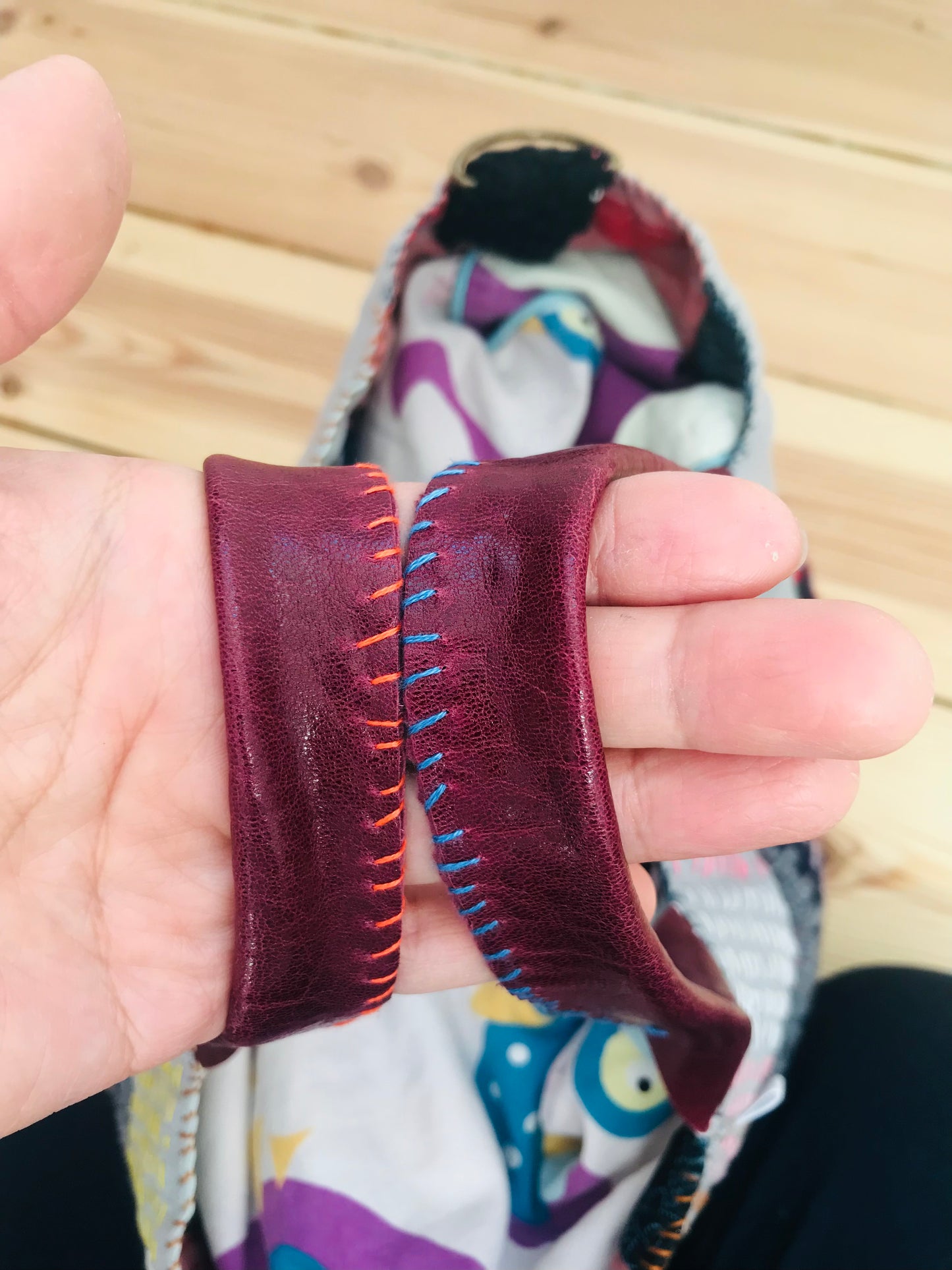 Taske håndsyet taske stof ægte læder håndtag slow fashion håndlavet 1698 