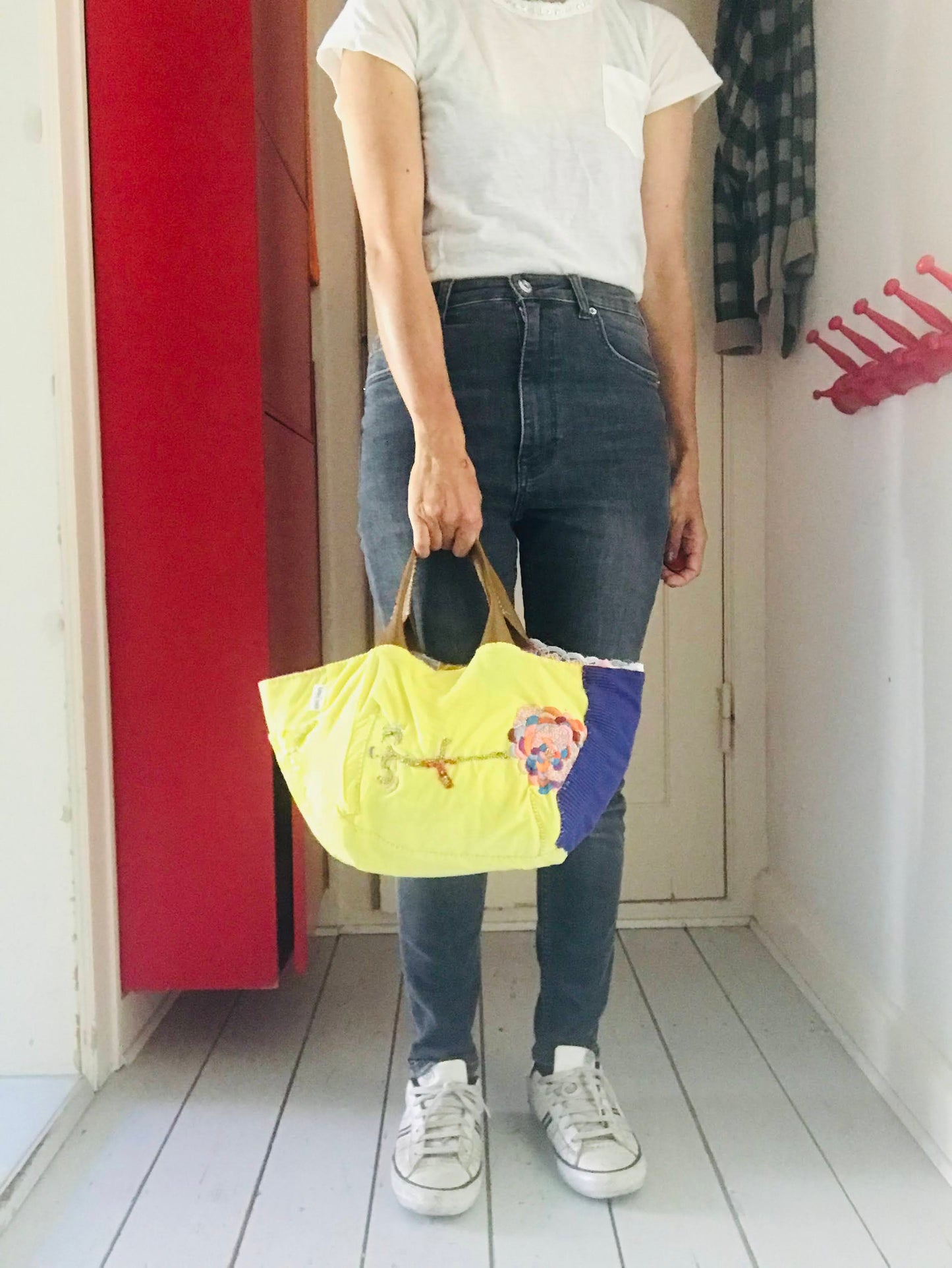 Bag  手縫のバッグ　布製　本革　持ち手　ハンドメイド　1533