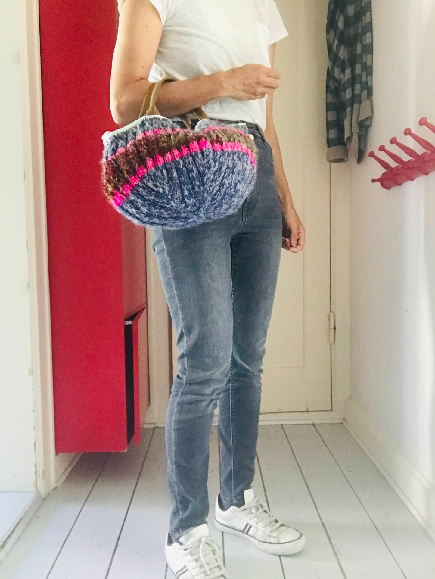 Bag  手縫のバッグ　布製　本革　持ち手　ハンドメイド　1456